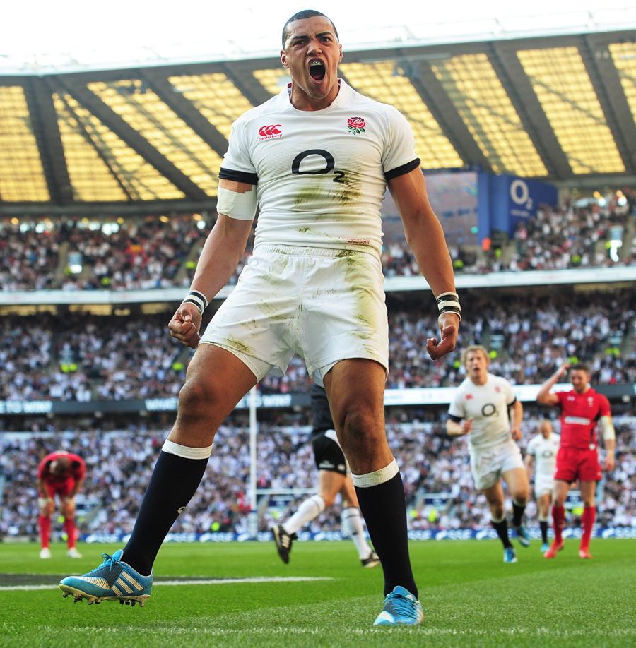 Luther Burrell celebrating at Twickenham in his England kit