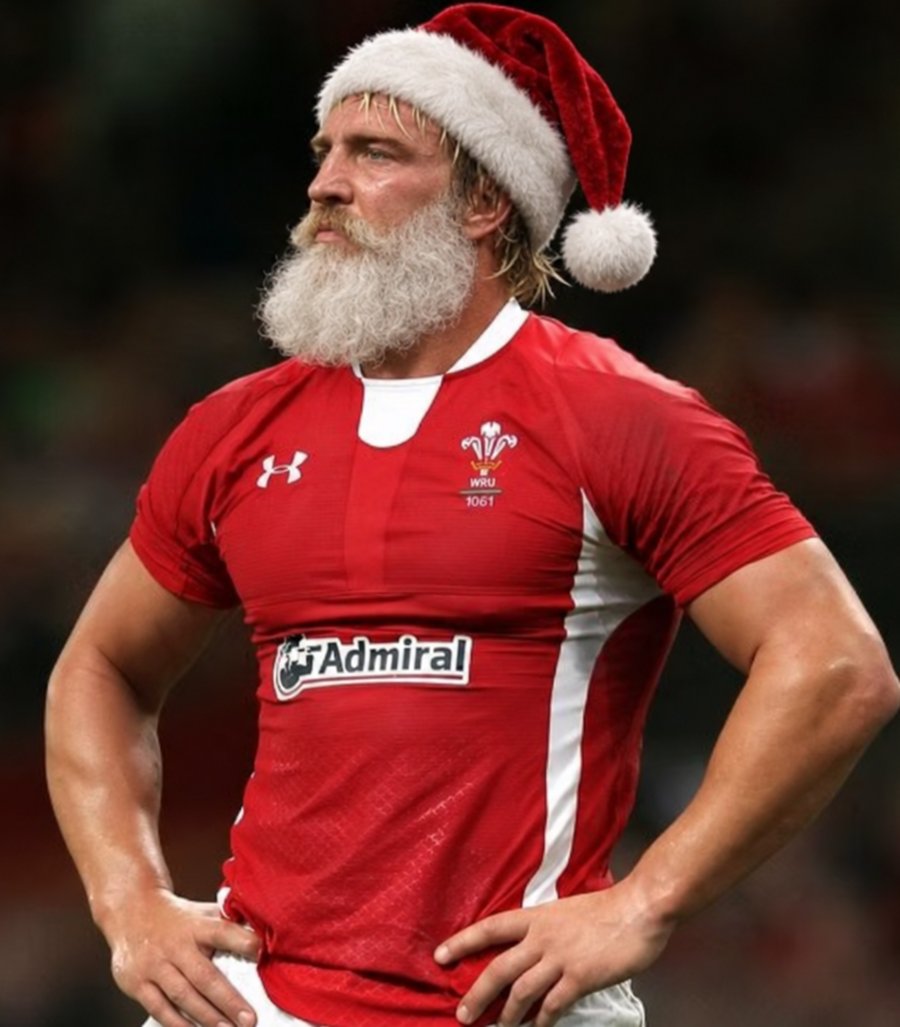 Andy Powell in a Wales shirt with a Santa beard